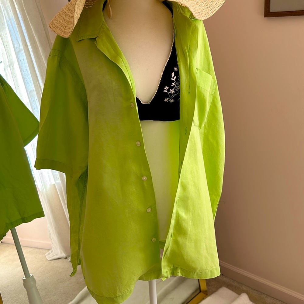 Polo silk linen blend highlighter green cover up 👙🩱
